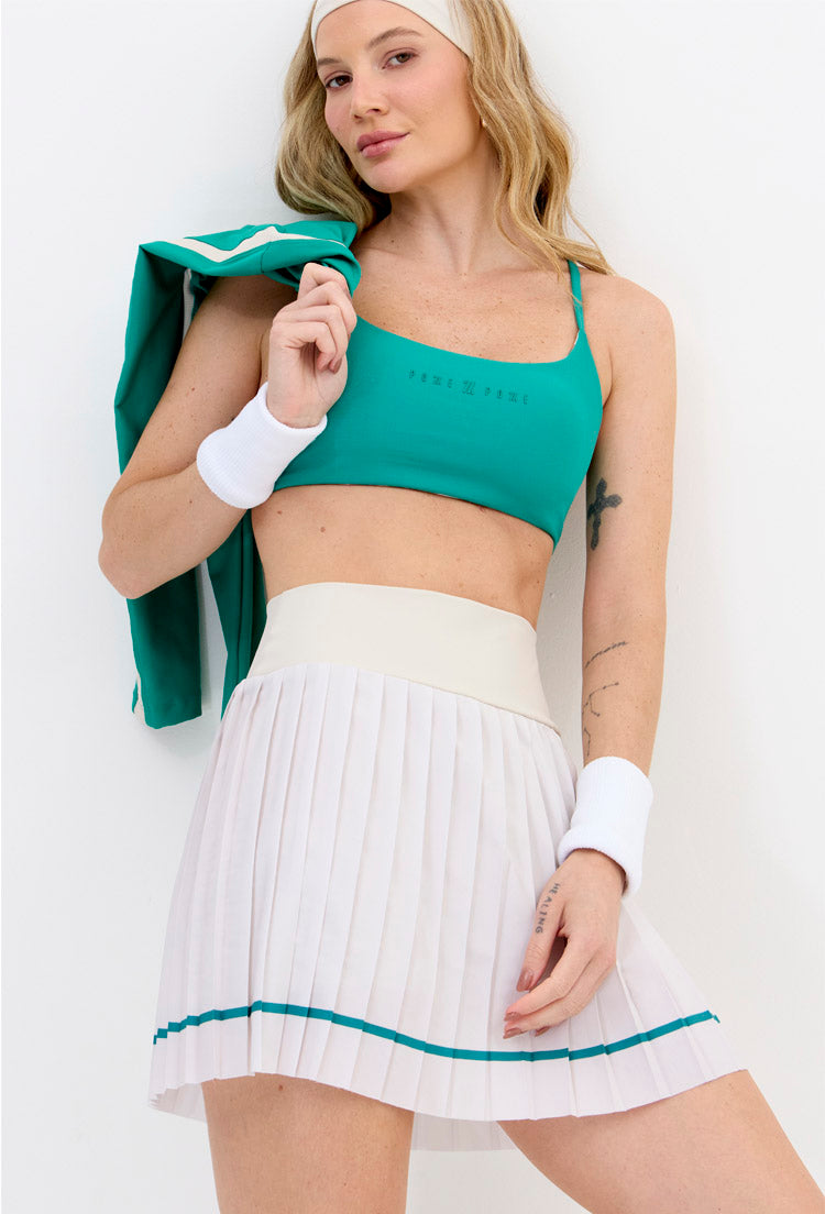 Top faixa dupla face verde folha e estampado com bojo removível Lance