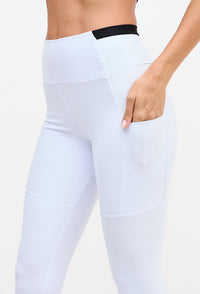 Legging branco cristal com detalhe preto bolsos laterais Pulsa