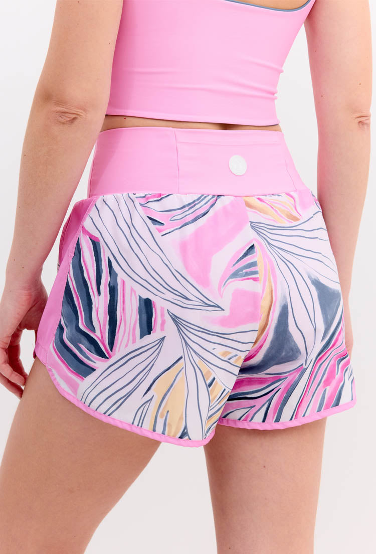 Short duplo rosa pétala com bolsos estampado Aurora