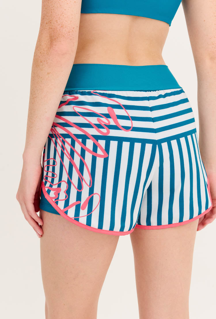 Shorts duplo azul atlântico com bolso estampado listras Al mare