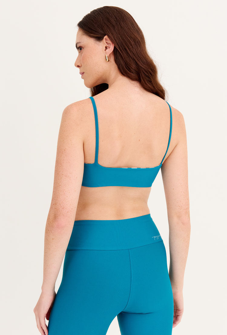 Top faixa dupla face azul atlântico e estampado listras com bojo removível Al mare