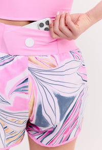 Short duplo rosa pétala com bolsos estampado Aurora