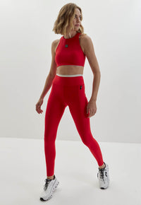 Legging vermelho carmim com detalhe luna no cós e bolsos Voá
