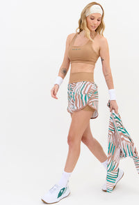 Shorts duplo amêndoa com bolso estampado Lance