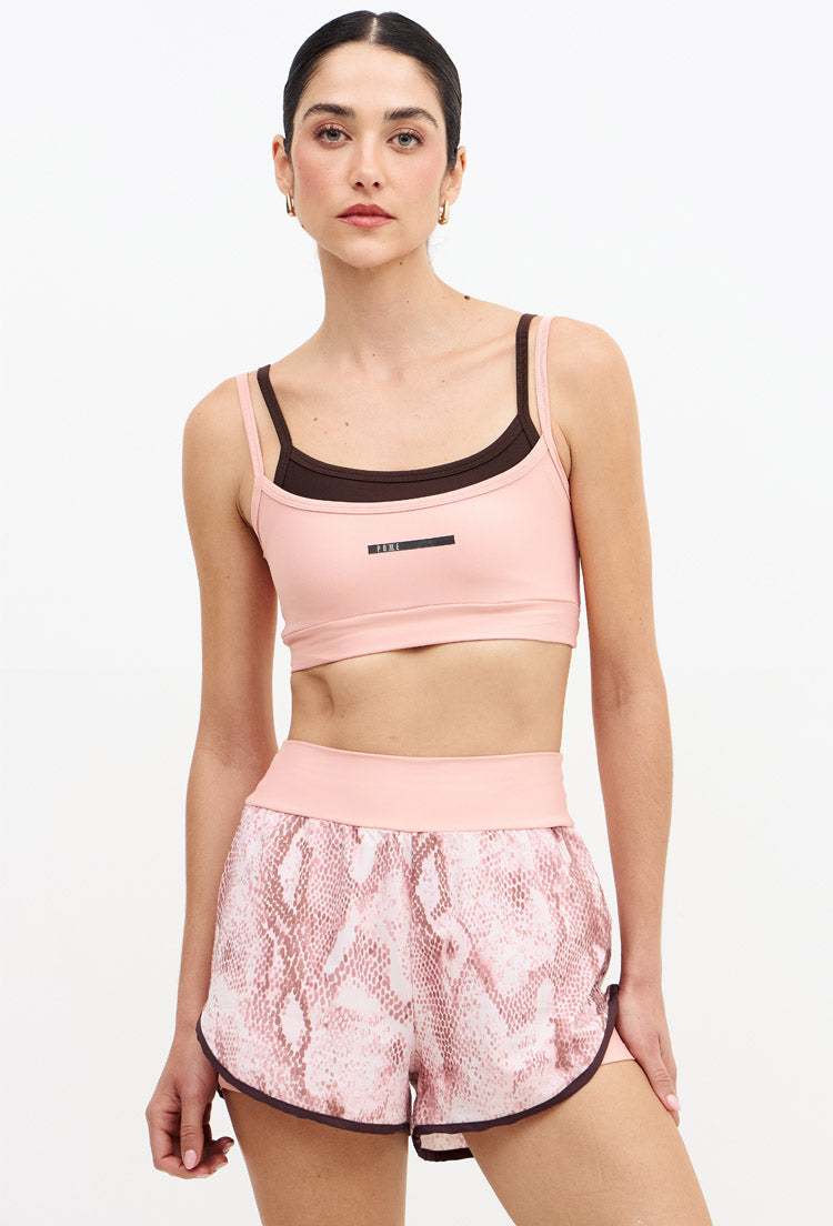 Shorts duplo rose com bolso estampado Domma