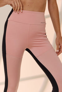 Legging bicolor rose shine e preto com bolso solare