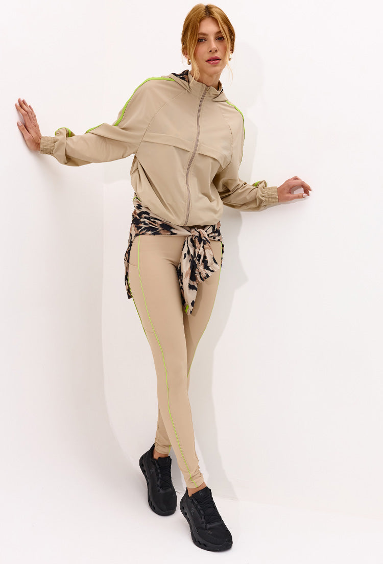 Legging bege árido com vivo verde lima Pure