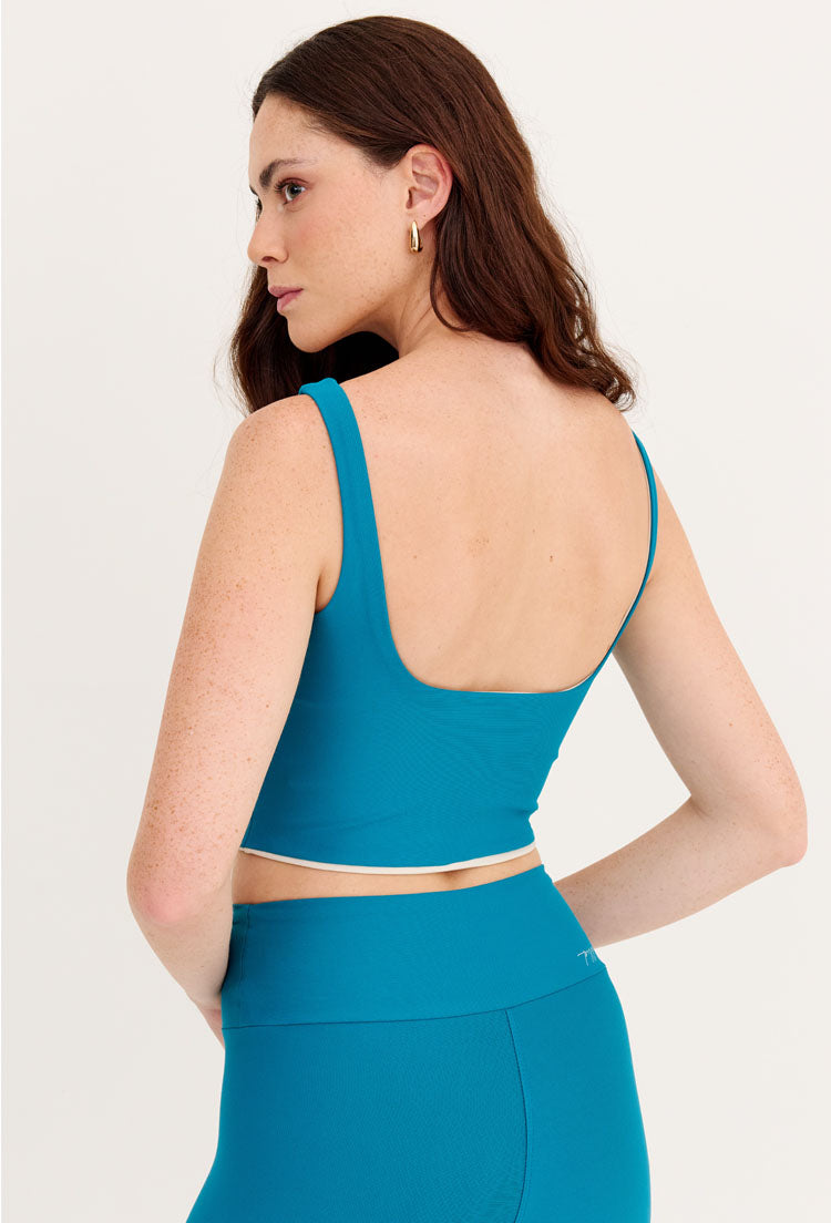 Top longo dupla face azul atlântico e estampado com bojo removível Al mare