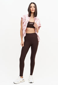 Legging lisa com recorte marrom café Domma