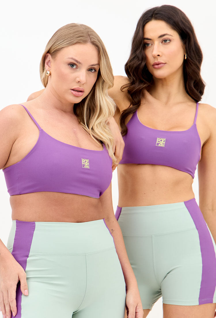 Top faixa dupla face roxo e verde Alquimia
