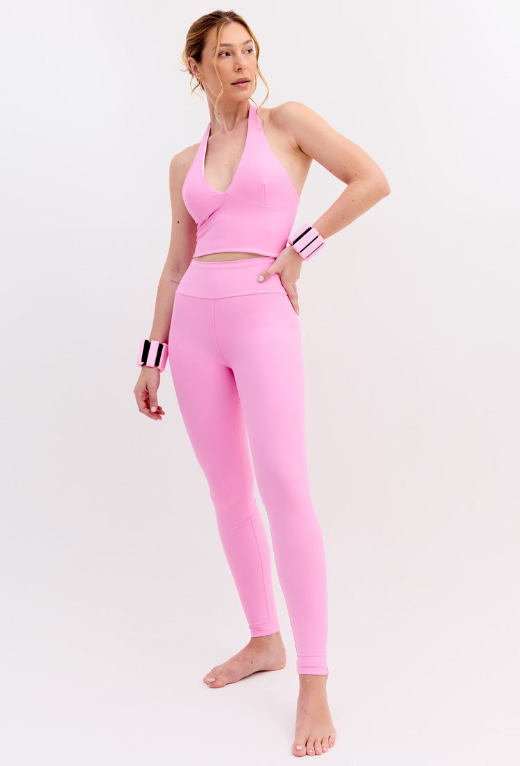 Top frente única dupla face rosa pétala e branco cristal Aurora