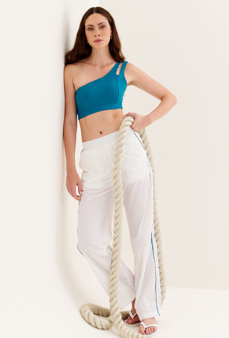 Top dupla face de ombro único azul atlântico e estampado listras Al mare