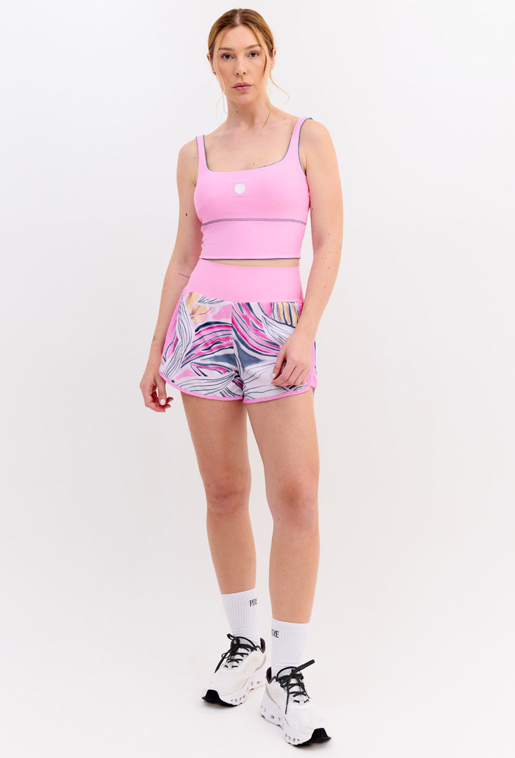 Short duplo rosa pétala com bolsos estampado Aurora