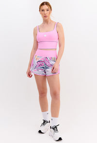 Short duplo rosa pétala com bolsos estampado Aurora