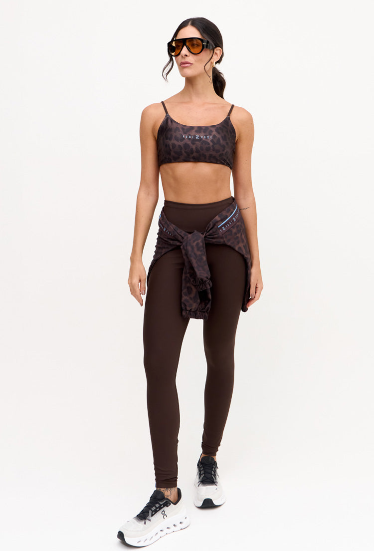 Top faixa dupla face marrom café e estampado com bojo removível Magna