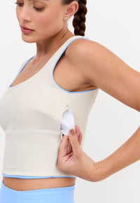 Conjunto Bermuda lisa azul fly com bolso + Top faixa dupla face Sinergia