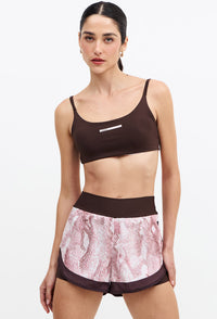 Shorts duplo marrom café com bolso estampado Domma