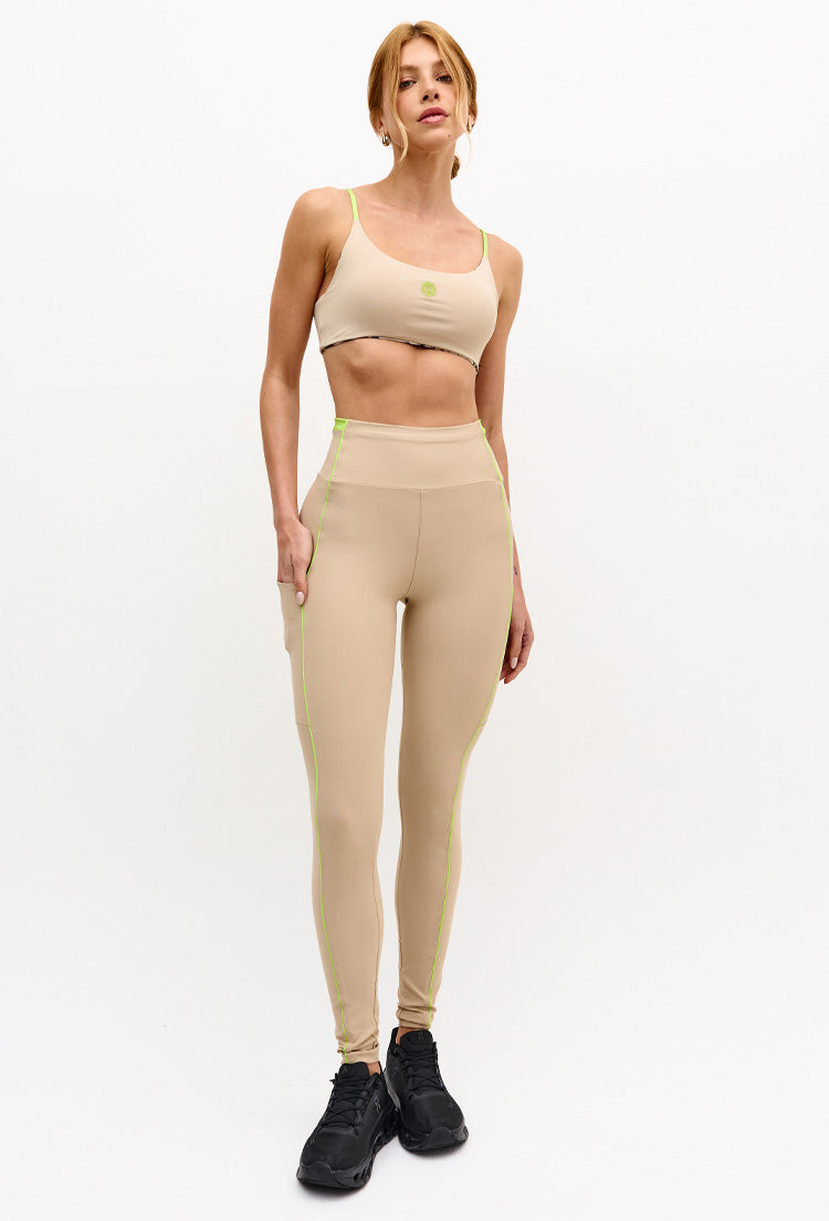 Legging bege árido com vivo verde lima Pure