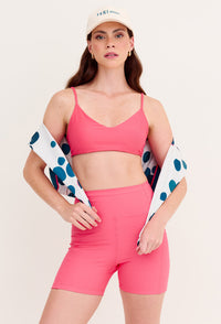 Top alça dupla face coral e estampado Poá Al mare