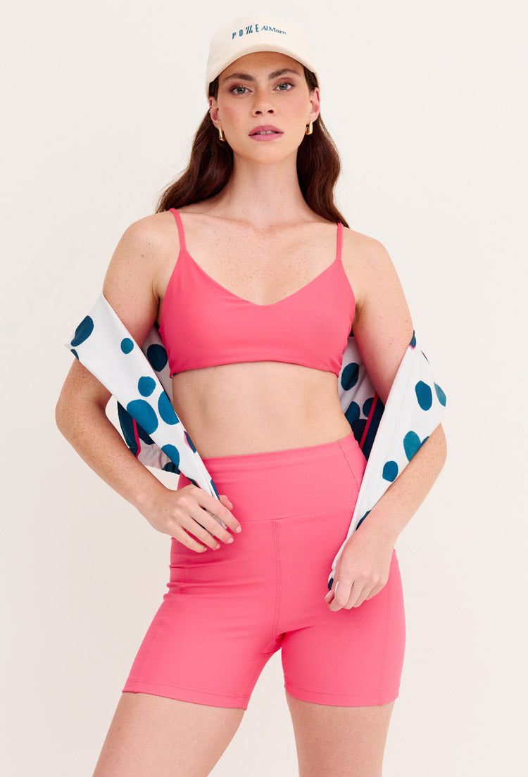 Top alça dupla face coral e estampado Poá Al mare