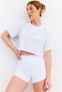 Shorts duplo liso branco cristal com bolso Aurora
