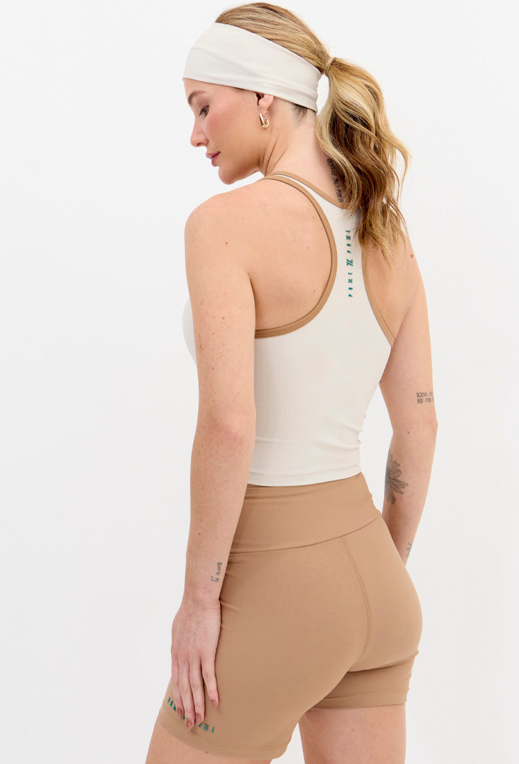 Top longo bicolor luna e amêndoa com bojo removível Lance