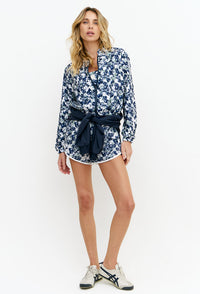 Shorts duplo marinho com bolso estampado Deep