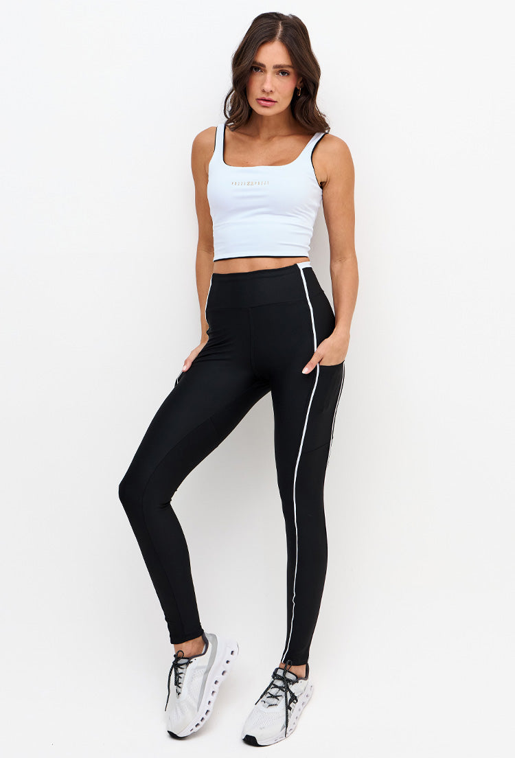Legging preto com vivo branco cristal Pulsa