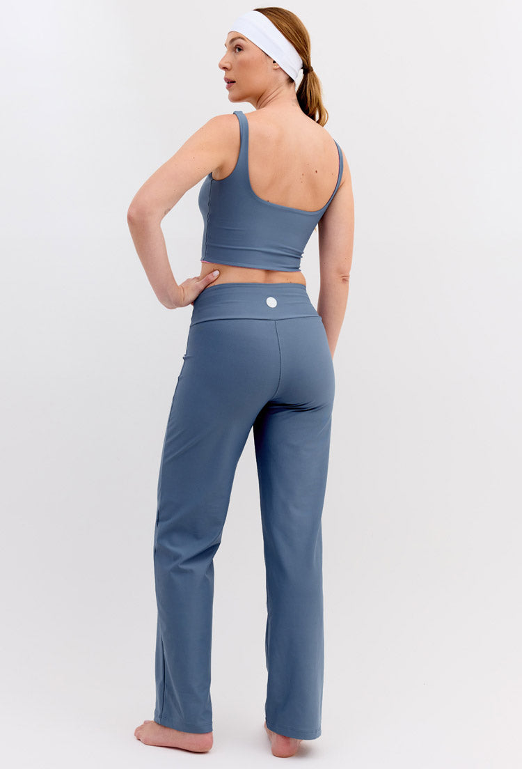 Calça wide leg lisa azul índigo Aurora