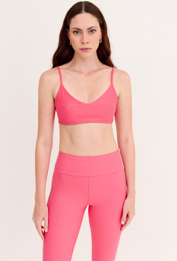 Top alça dupla face coral e estampado Poá Al mare