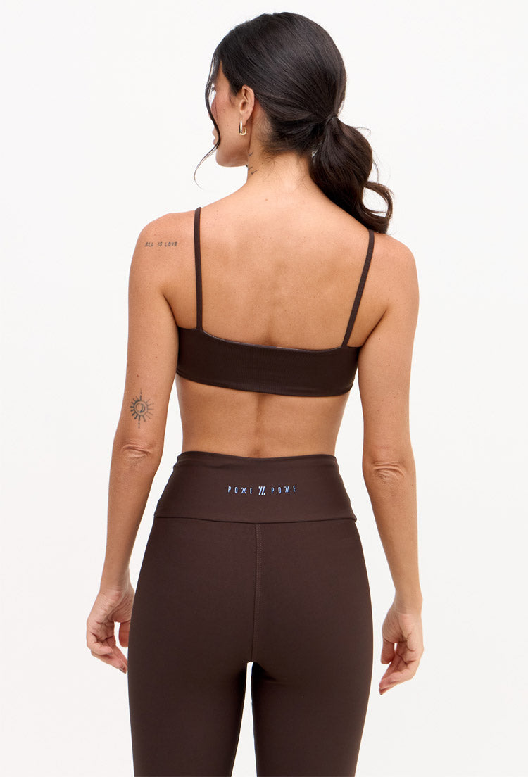Top faixa dupla face marrom café e estampado com bojo removível Magna