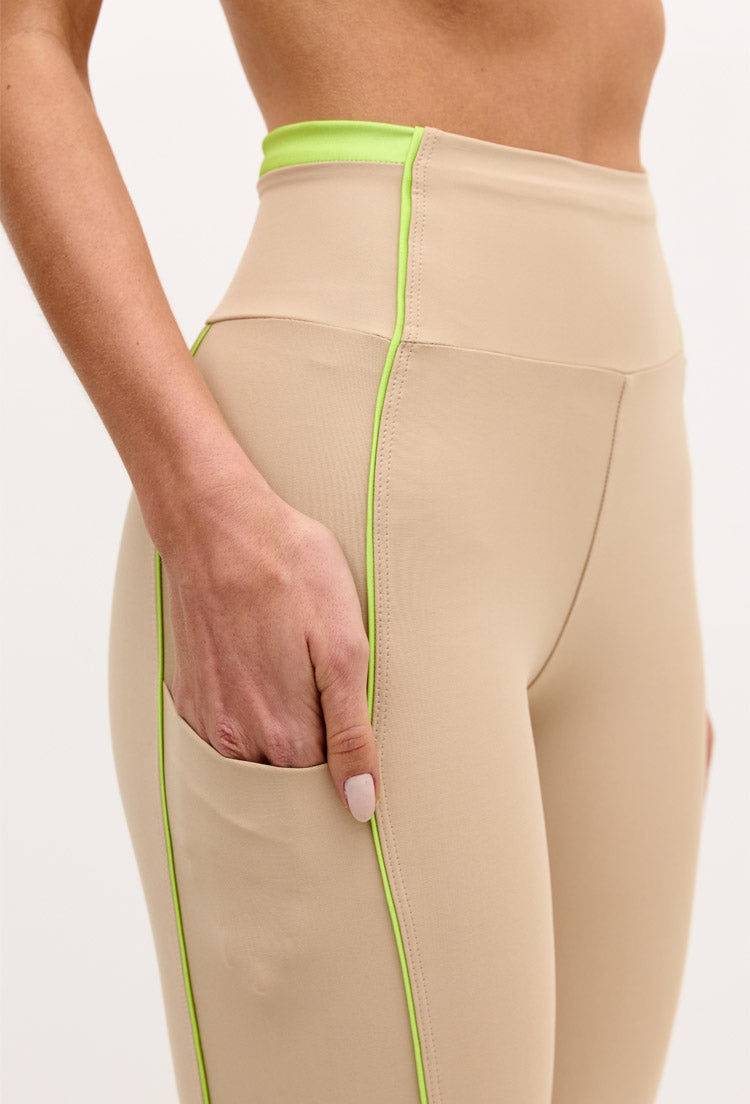 Legging bege árido com vivo verde lima Pure