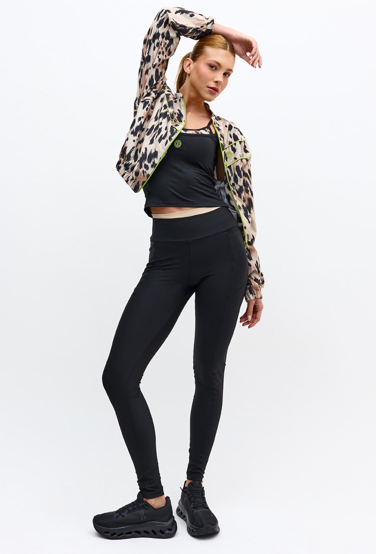 Legging com bolsos preto e detalhe bege árido no cós Pure