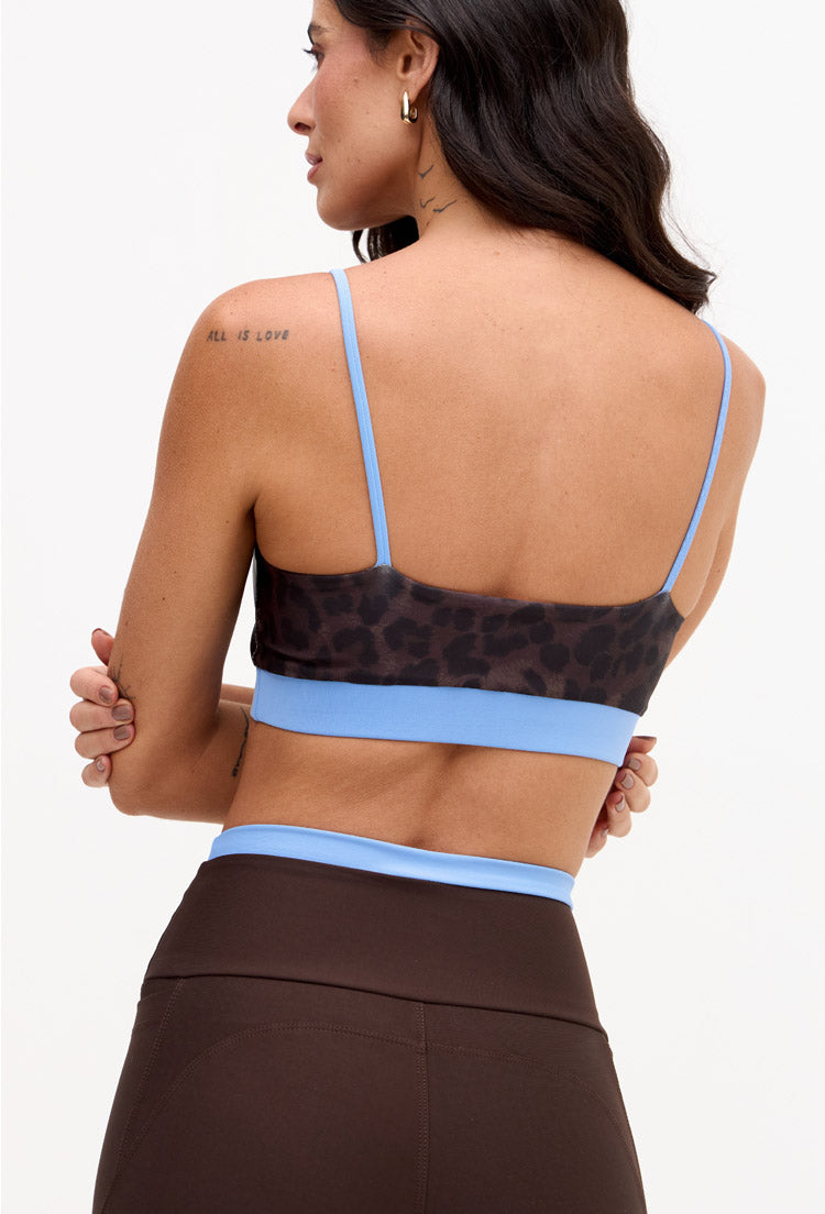 Top dupla face estampado e azul fly com bojo removível Magna