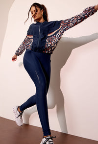 Legging lisa marinho com textura nos bolsos laterais Gaia