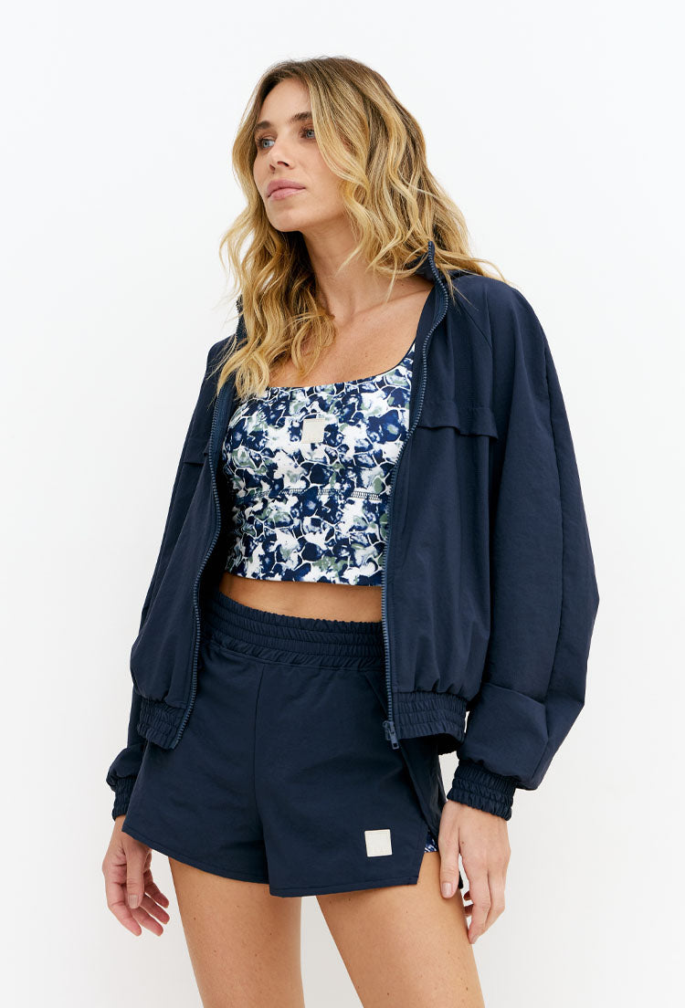 Jaqueta comfy com capuz e bolsos lisa marinho Deep