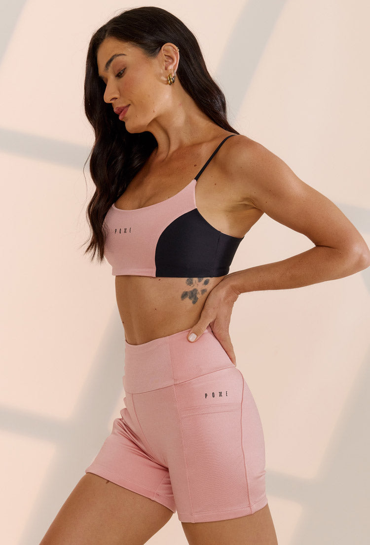 Top faixa dupla face bicolor rose shine e preto Solare