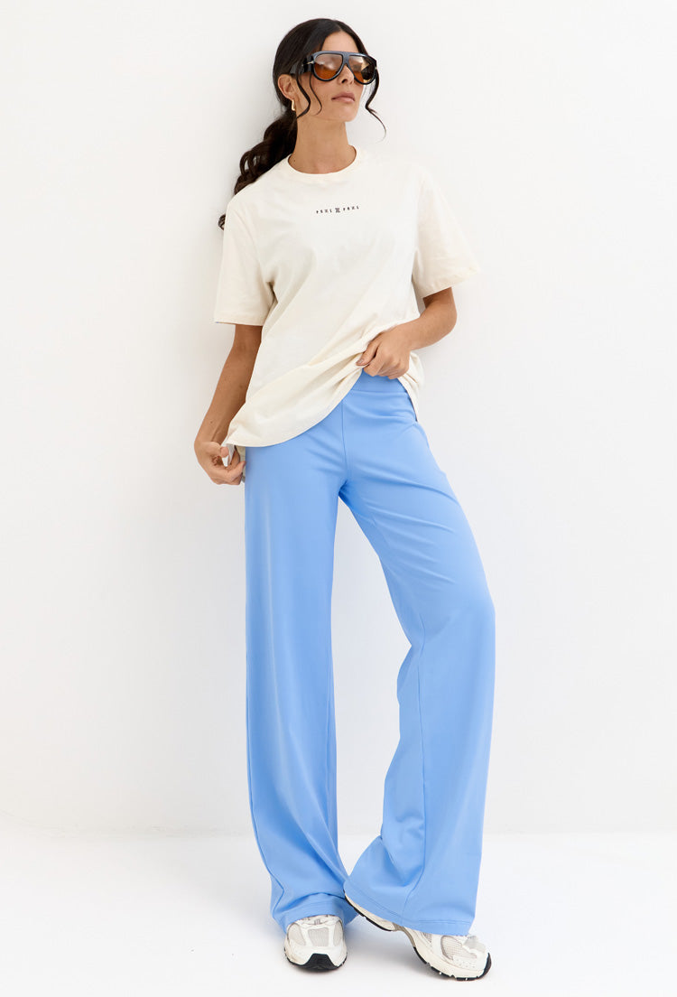 Calça wide leg lisa azul fly Magna