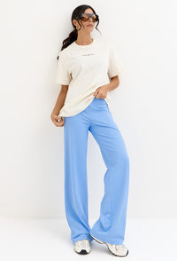Calça wide leg lisa azul fly Magna