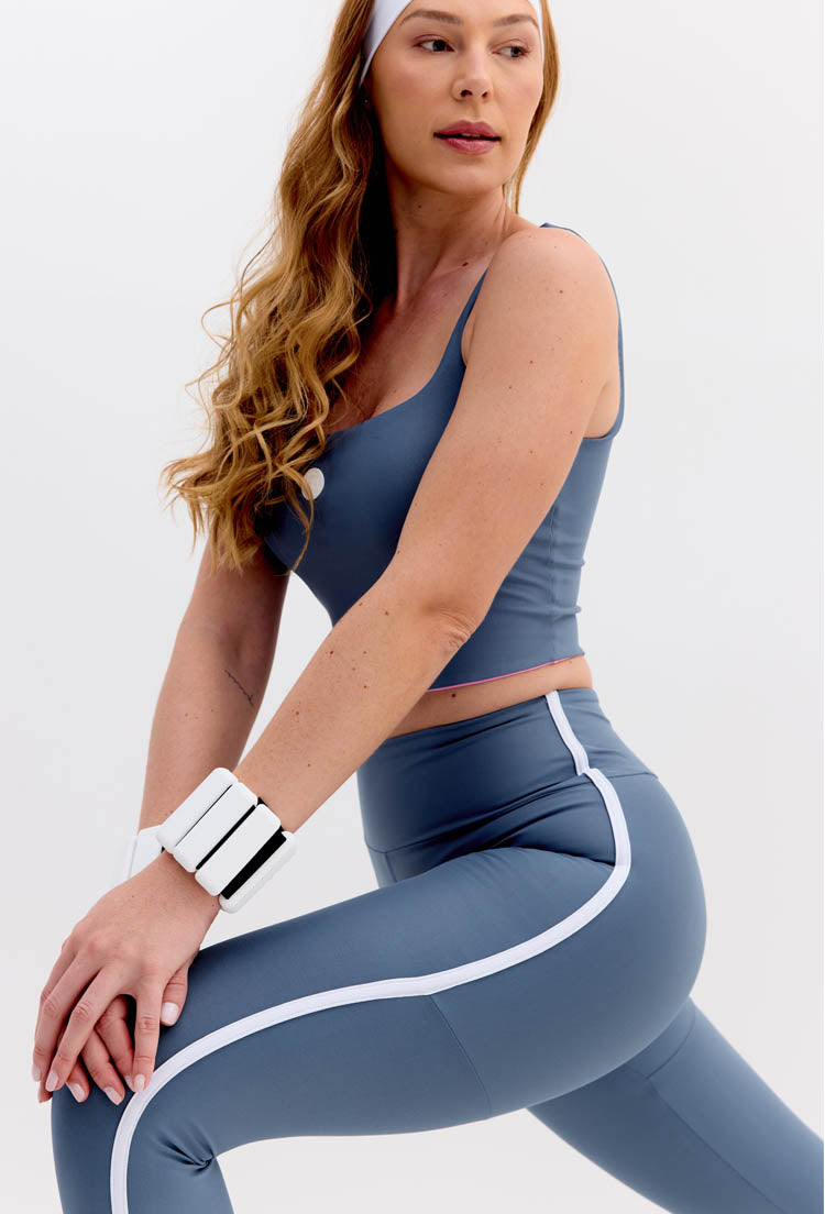 Legging lisa azul índigo com viés lateral Aurora
