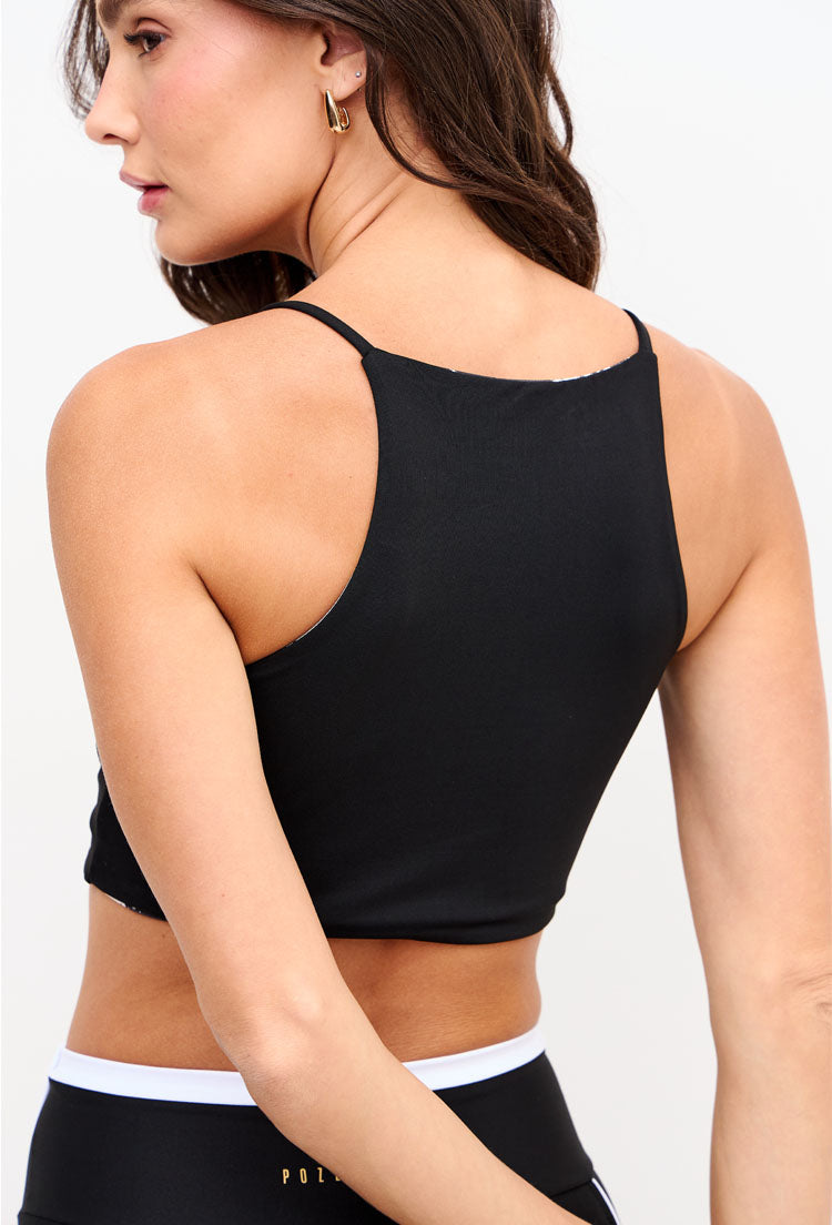 Top dupla face preto com vivo branco e estampado Pulsa
