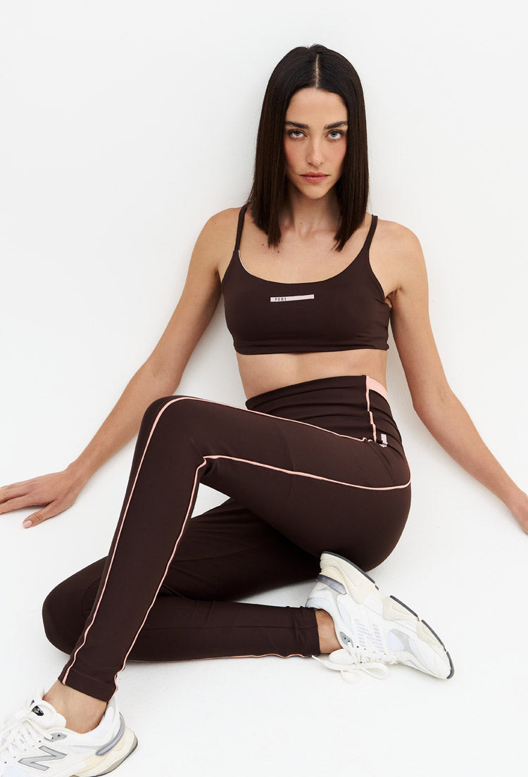 Legging com bolsos marrom café e vivo rose Domma