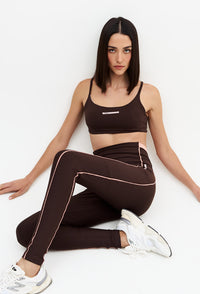 Legging com bolsos marrom café e vivo rose Domma