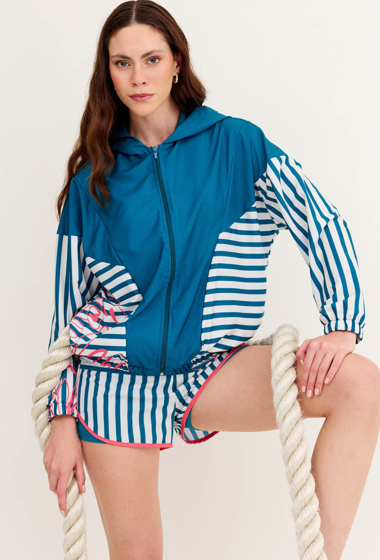 Shorts duplo azul atlântico com bolso estampado listras Al mare