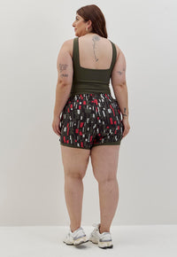 Shorts estampado 2 em 1 com bolsos e bermuda interna verde elite Voá