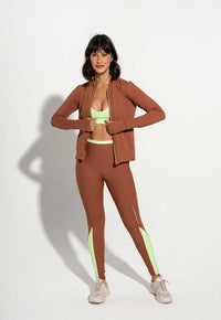 Conjunto Top dupla face+Legging bicolor+Jaqueta lisa capuccino Aura