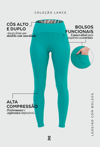Legging com bolsos lisa verde folha Lance