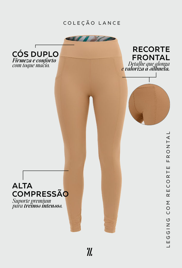 Legging com recorte lisa amêndoa Lance