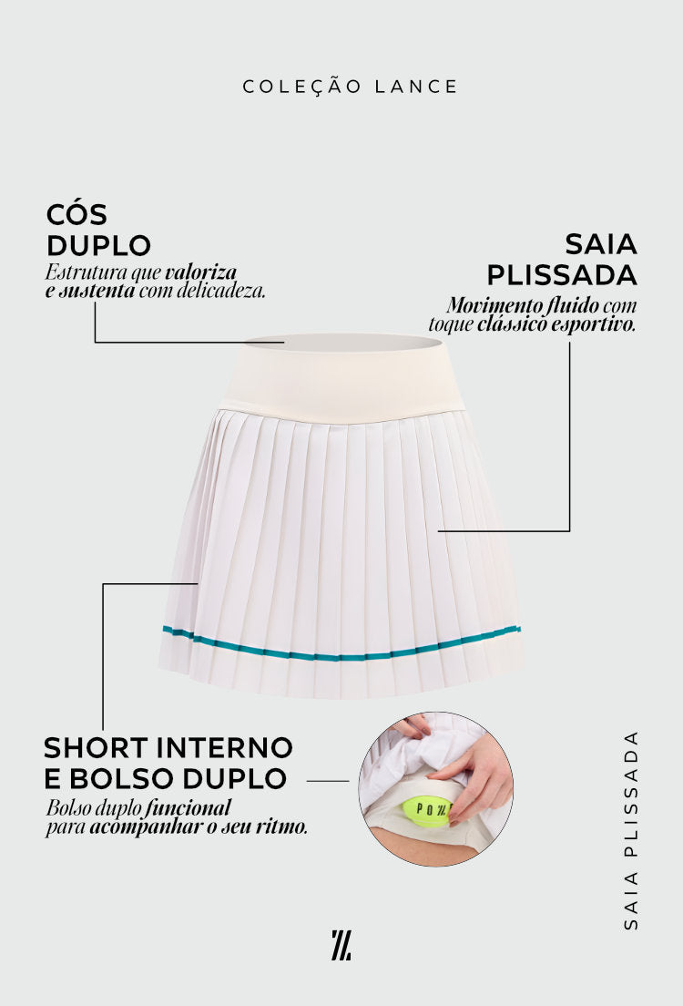 Saia plissada luna com bermuda e bolso interno duplo Lance