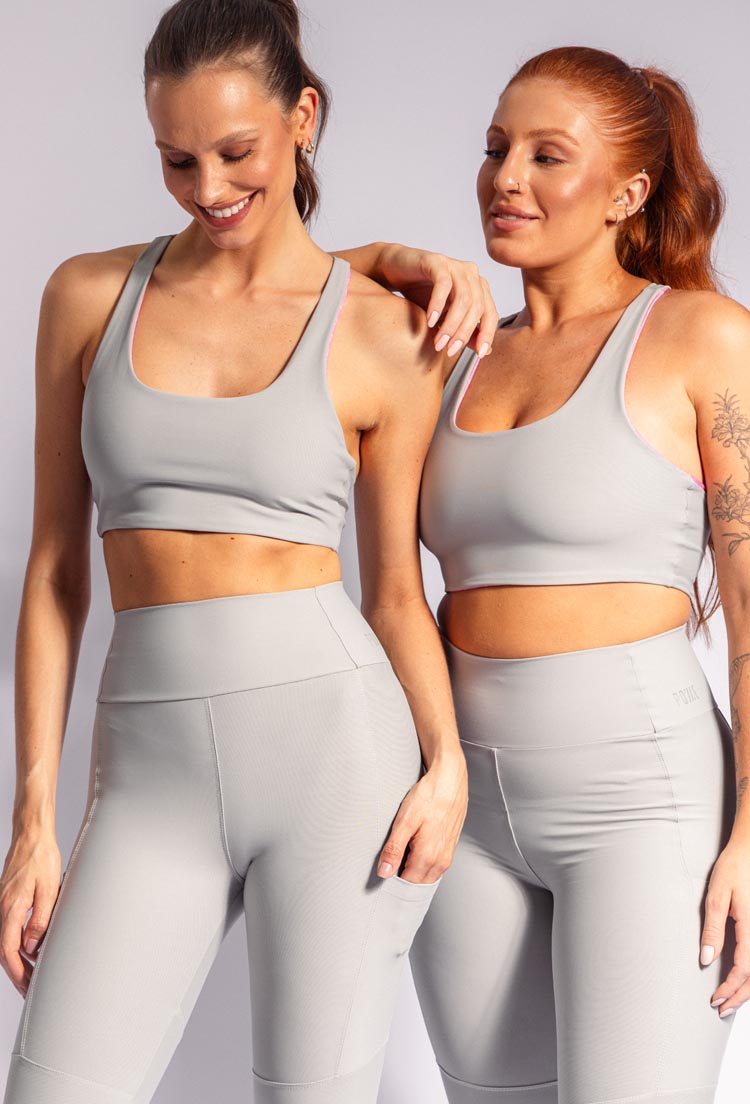 Conjunto Top dupla face+Legging cinza Urbane